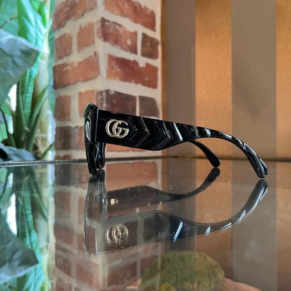 Gucci GG0808S 001 Marmont Black Round Cat Eye Acetate Sunglasses - Picture 3 of 11